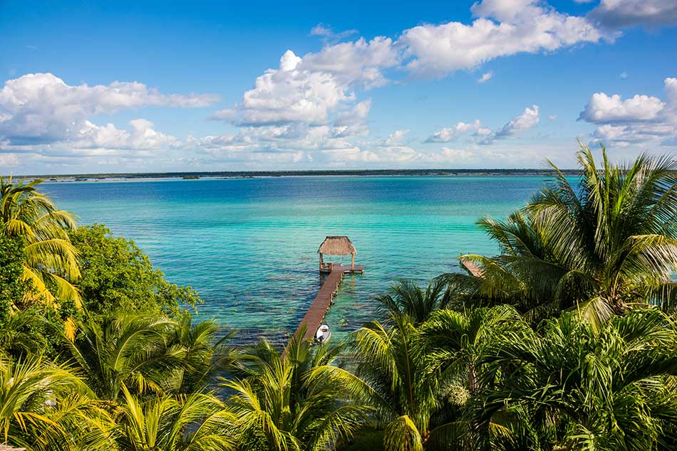 Lake Bacalar pier from above