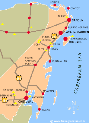 Quintana Roo State Map Mexico