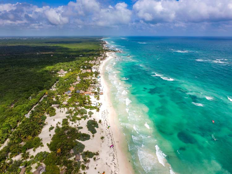 Aerial View of Beaches in Tulum from Drone