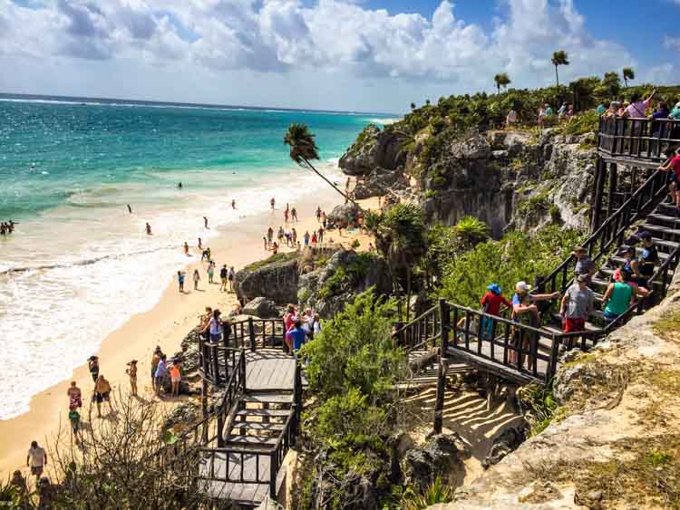 Tulum Ruins with stairs to beach